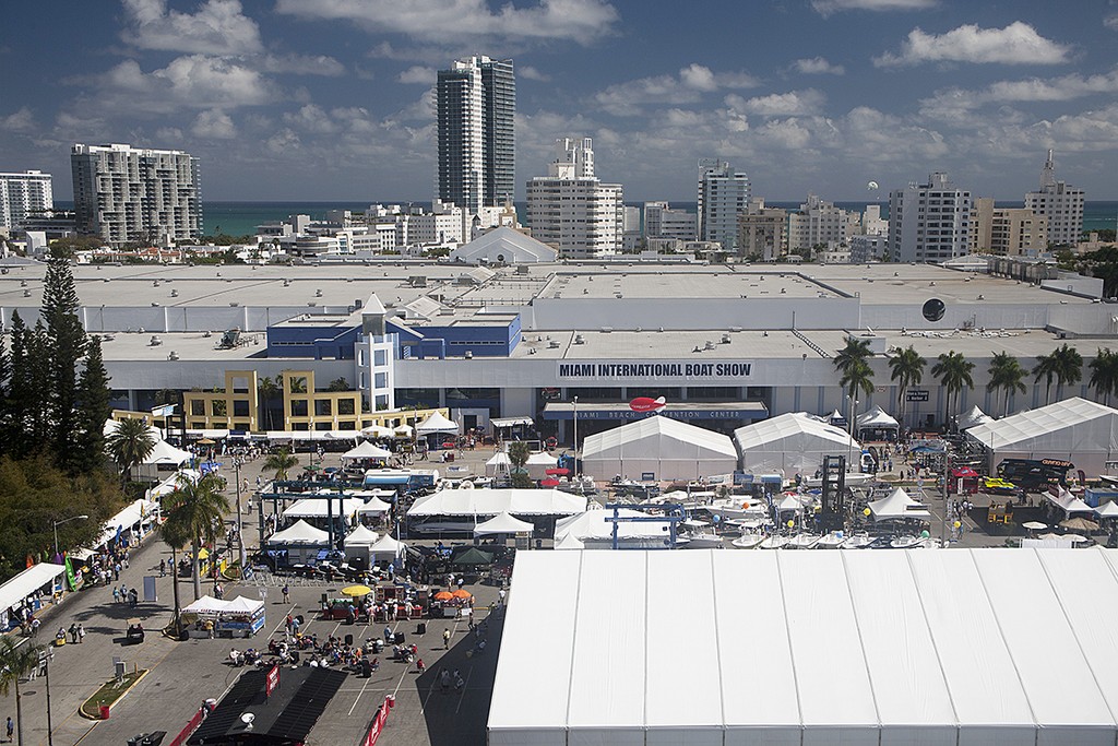 The outdoor area behind the massive Miami Beach Convention Centre is a show attraction in its own right with all manner of displays from boats to trailers, marina equipment to a bewildering array of nautical accessories.  © Miami Boat Show .